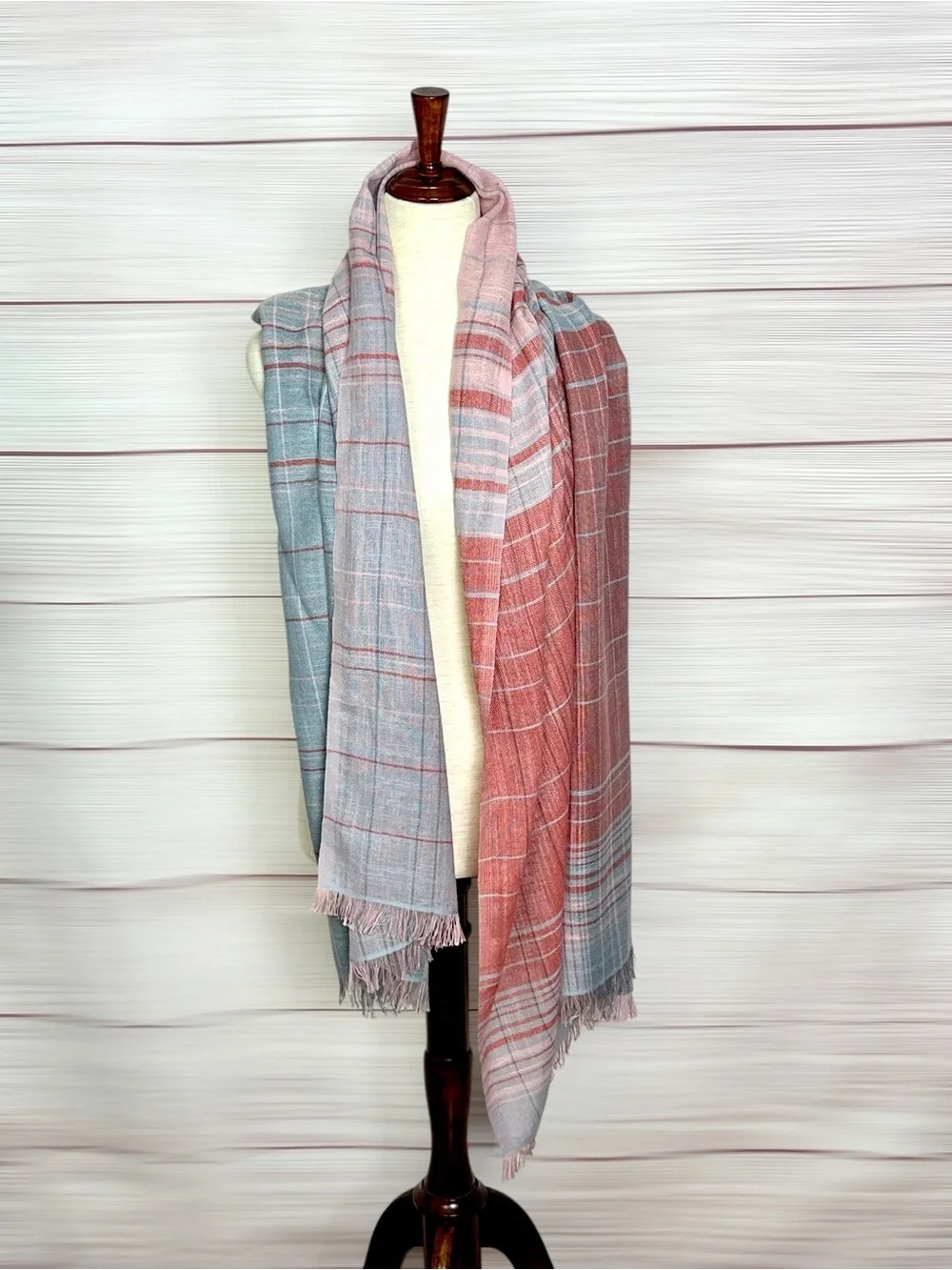 J. Jill Cotton Scarf Wrap Shawl Pink Gray Plaid Lightweight Cotton 27